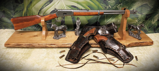 Rustic Lever Action Oak Rifle Display Stand Western Cowboy Decor Gift