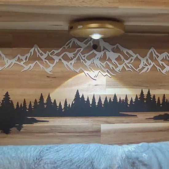 Lighted Acacia Quilt Rack with Shelf | Rustic Mountain Forest Silhouette Display