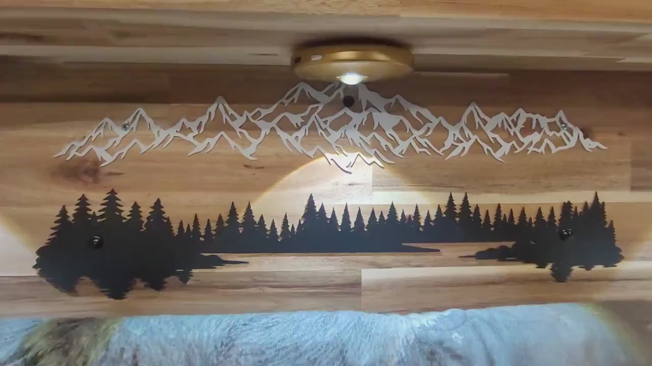 Lighted Acacia Quilt Rack with Shelf | Rustic Mountain Forest Silhouette Display