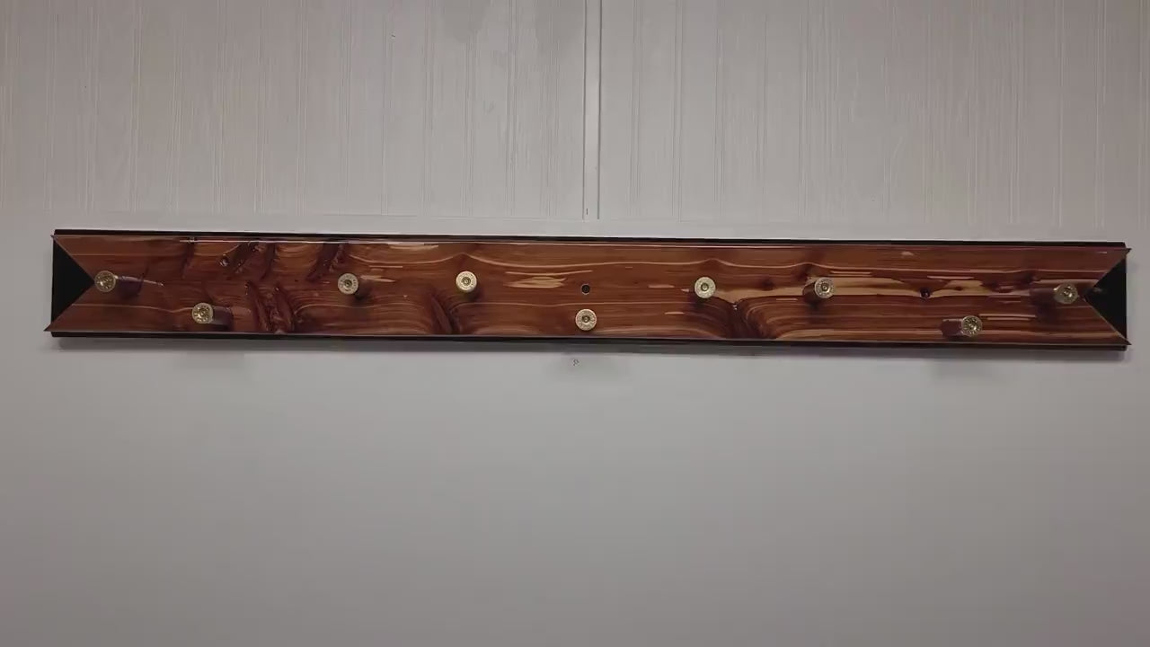 Red Cedar Coat Hat Rack with Gunshot Shell Hooks – Rustic Wall Decor