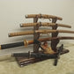 Rustic 4 Tier Sword Display Live Edge Walnut Base with Unique Walnut Uprights Mantel Desk Dresser Stand Japanese Samurai