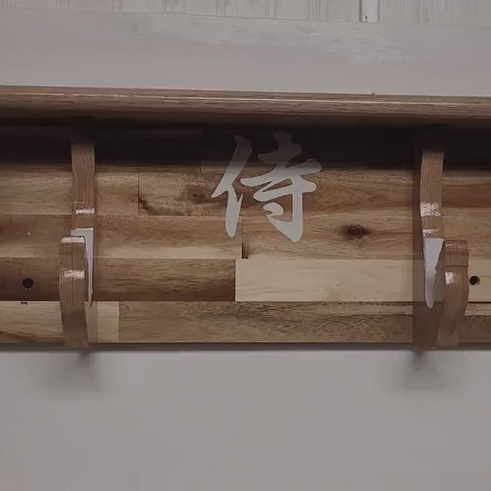 Traditional Cabin Acacia Wall Shelf Display Samurai Wakizashi or Tanto Dojo Collectors Gift