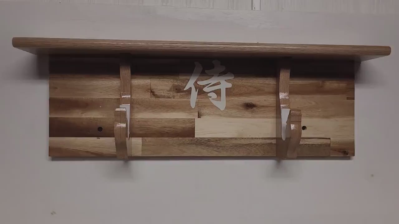 Traditional Cabin Acacia Wall Shelf Display Samurai Wakizashi or Tanto Dojo Collectors Gift