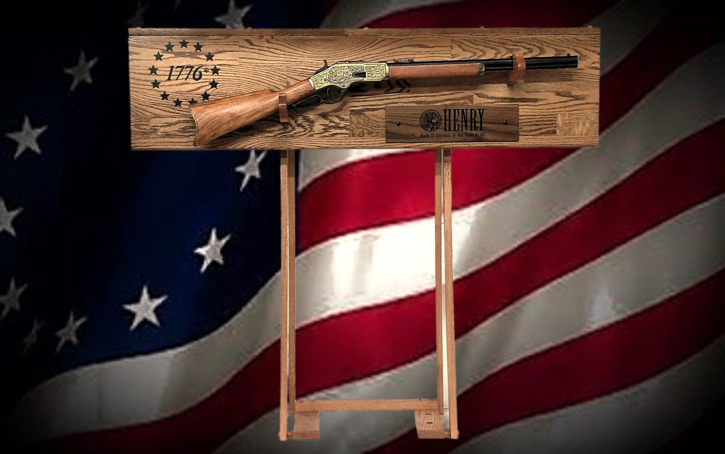 Walker Wood Gifts Bicentennial 1776 Custom Lever Action Oak Henry Rifle Stand