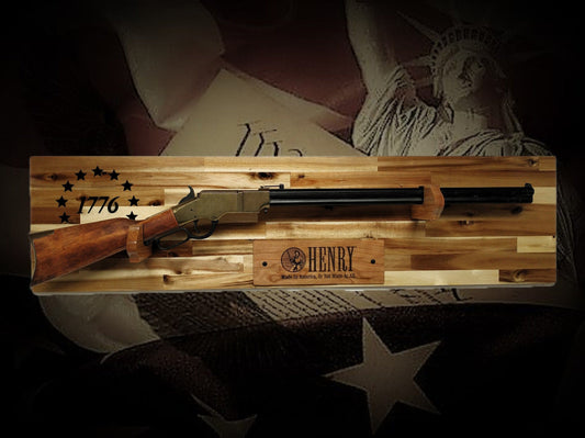 Walker Wood Gifts Bicentennial 1776 Lever Action Henry Rifle Display Cabin Acacia Gun Rack Cabin Décor Collectors Gift