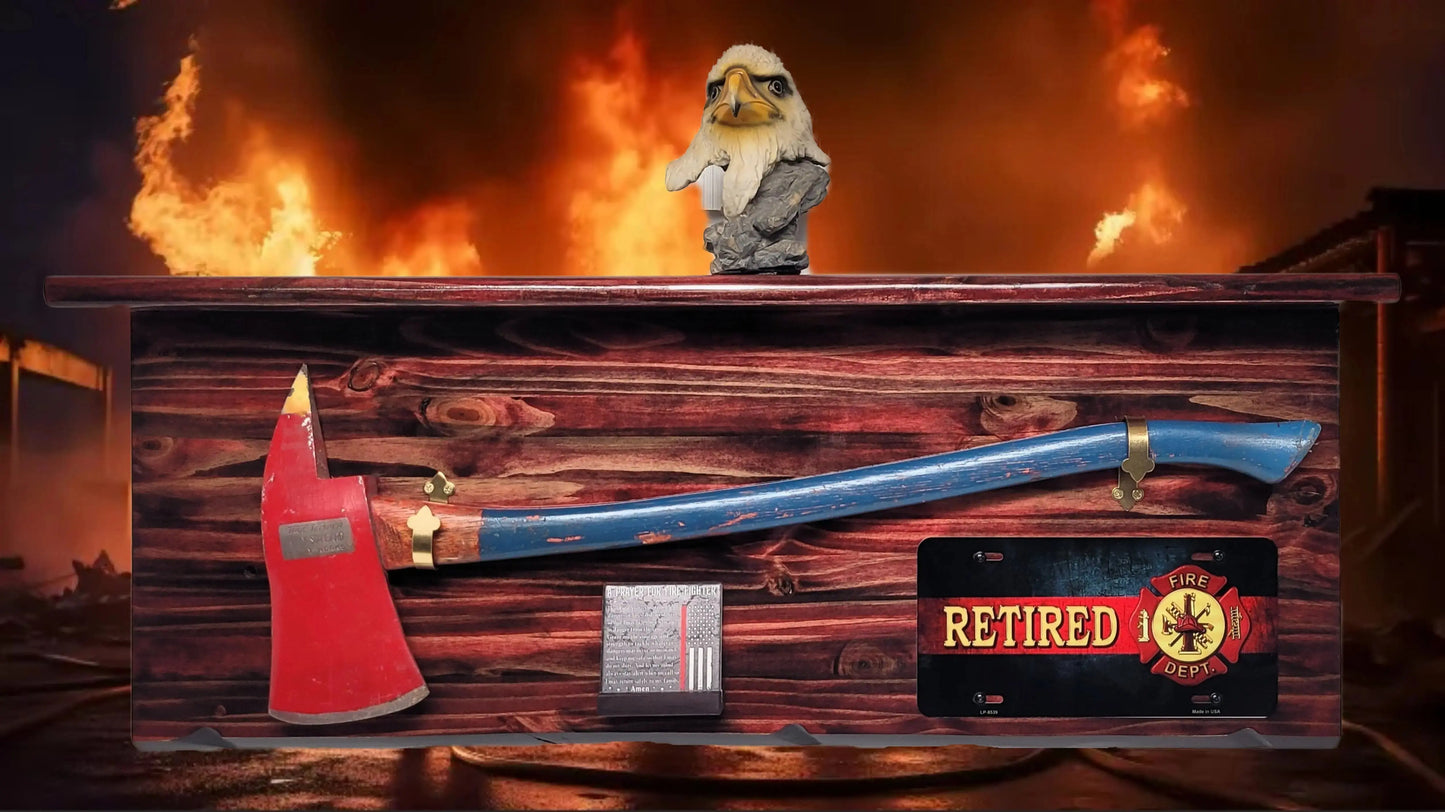 Walker Wood Gifts Fireman's Axe Display Traditional Fireman's Axe Display Shelf for Retired Firefighters Gift