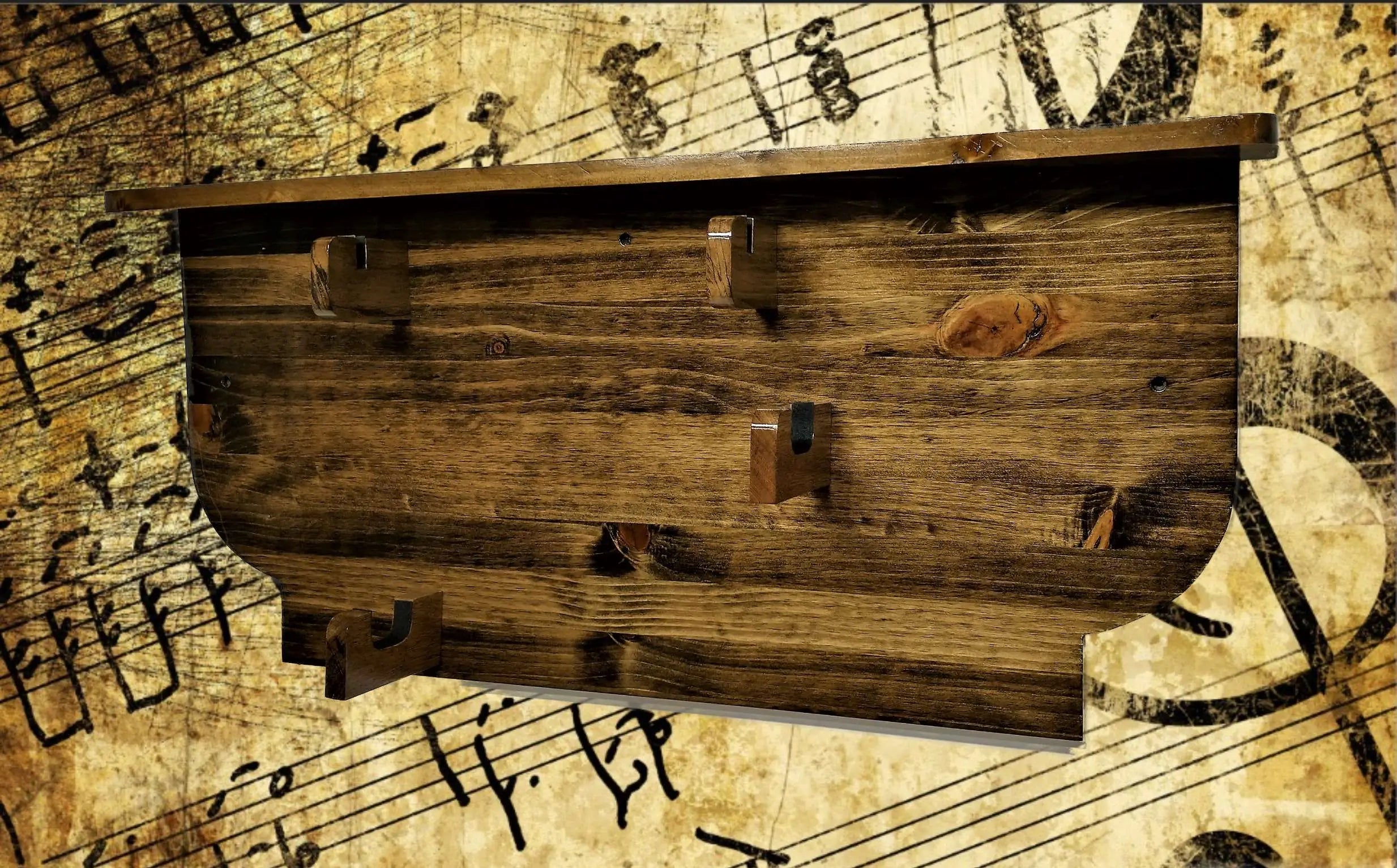 Rustic Violin Display Rack and Shelf Knotty Pine with Walnut Finish