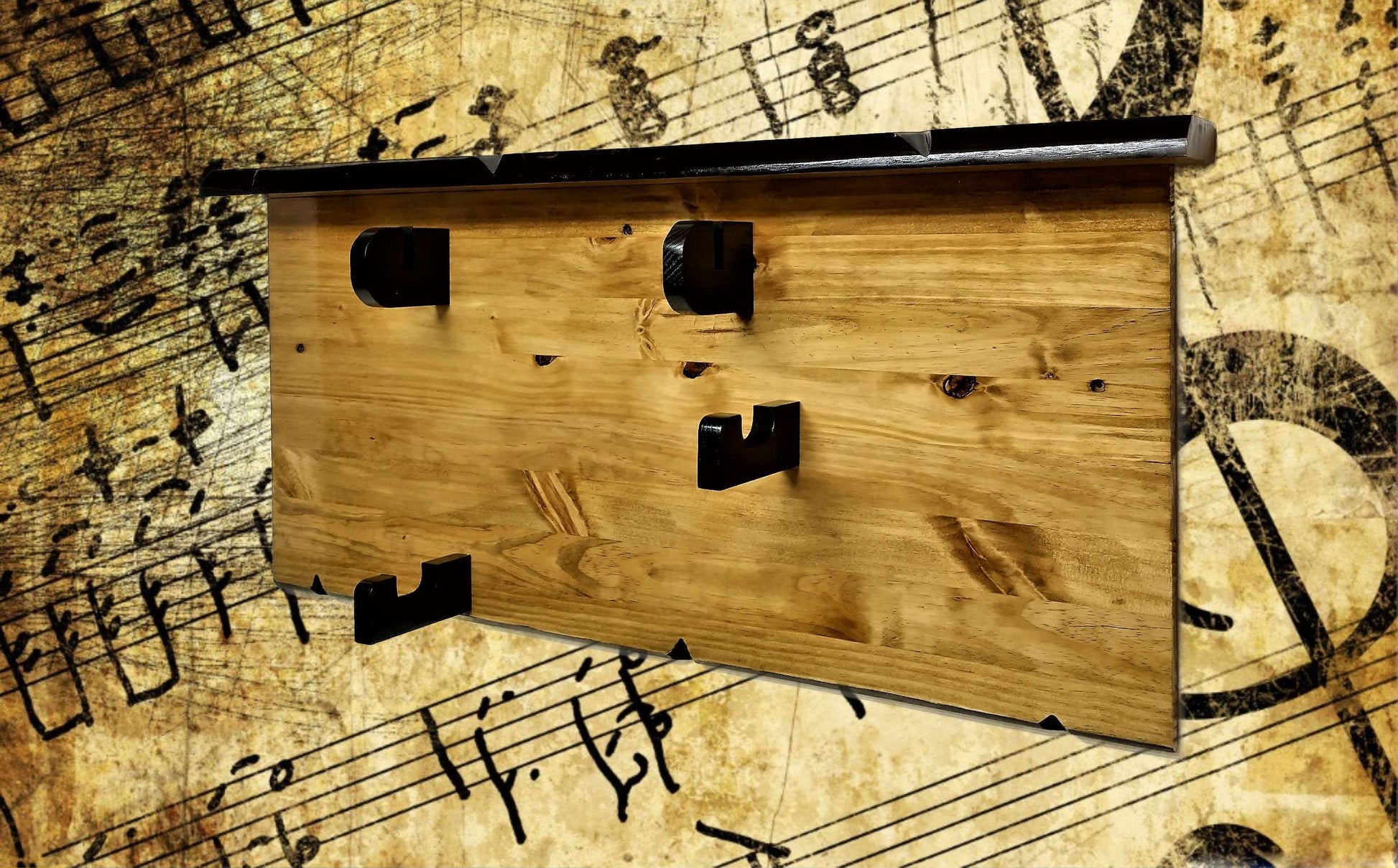 Walker Wood Gifts guitar rack RUSTIC VIOLIN FIDDLE Wall Display With Shelf, Knotty Pine Black Hangers Wall Hanging Decor