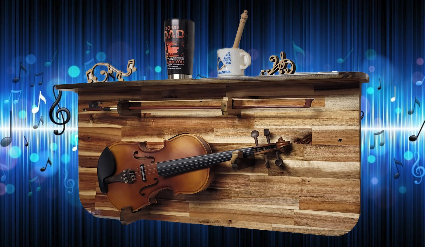 Walker Wood Gifts guitar rack Traditional Acacia Violin Display with Shelf Great Grandma Grandpa Musical Gift Decor
