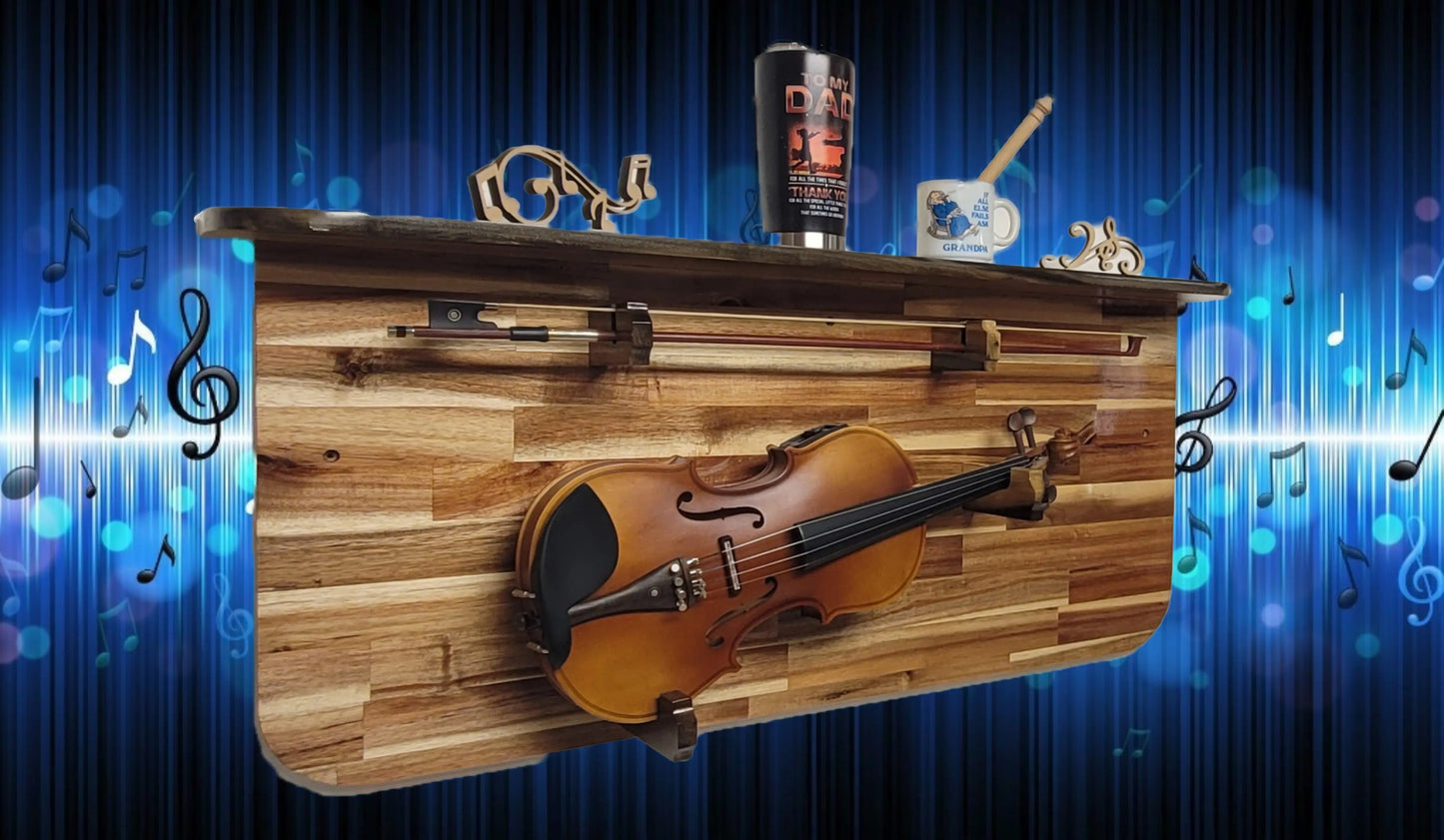 Walker Wood Gifts guitar rack Traditional Acacia Violin Display with Shelf Great Grandma Grandpa Musical Gift Decor