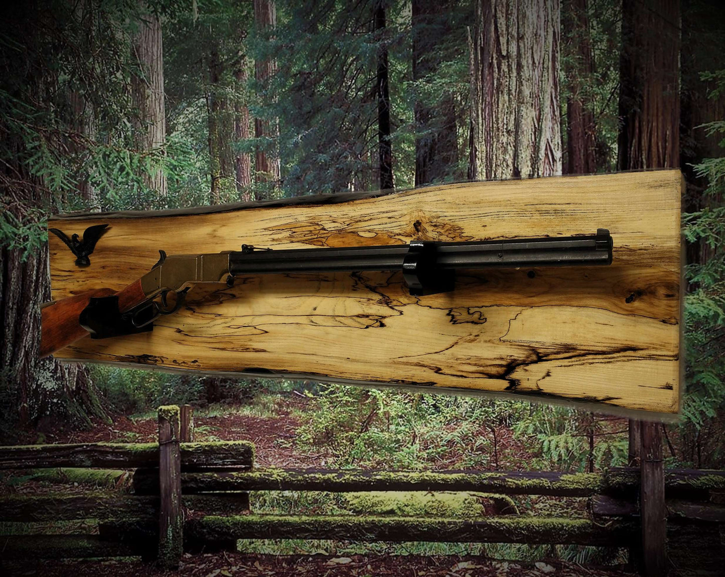 Walker Wood Gifts Gun Display Beautiful Rustic Live Edge Spalted Maple Lever Action Gun Display Eagle Collectors Gift