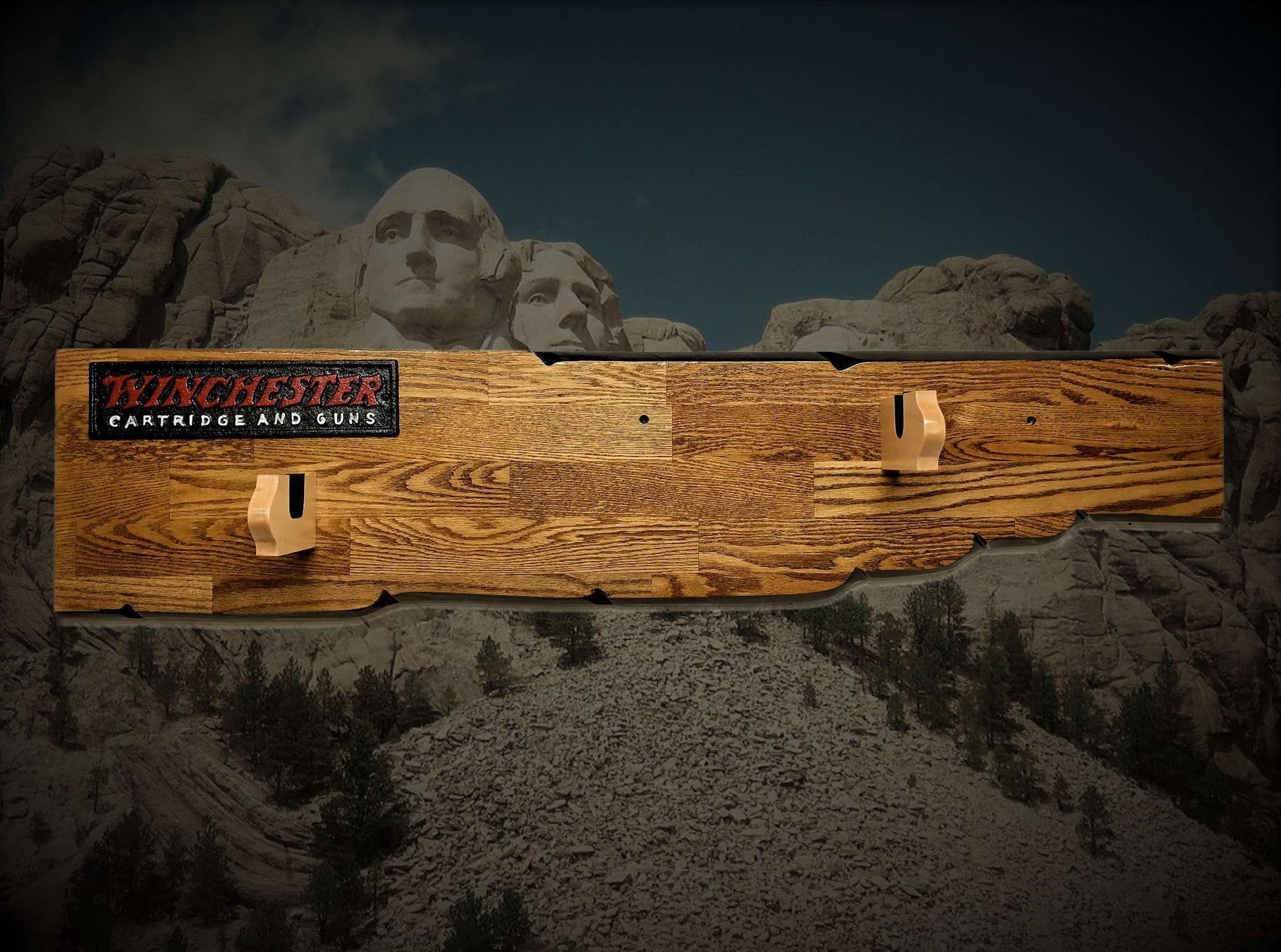 Walker Wood Gifts Gun Display Lever Action Rustic Winchester Gun Rack Display Rifle Faux Live Oak Cabin Décor Collectors Gift