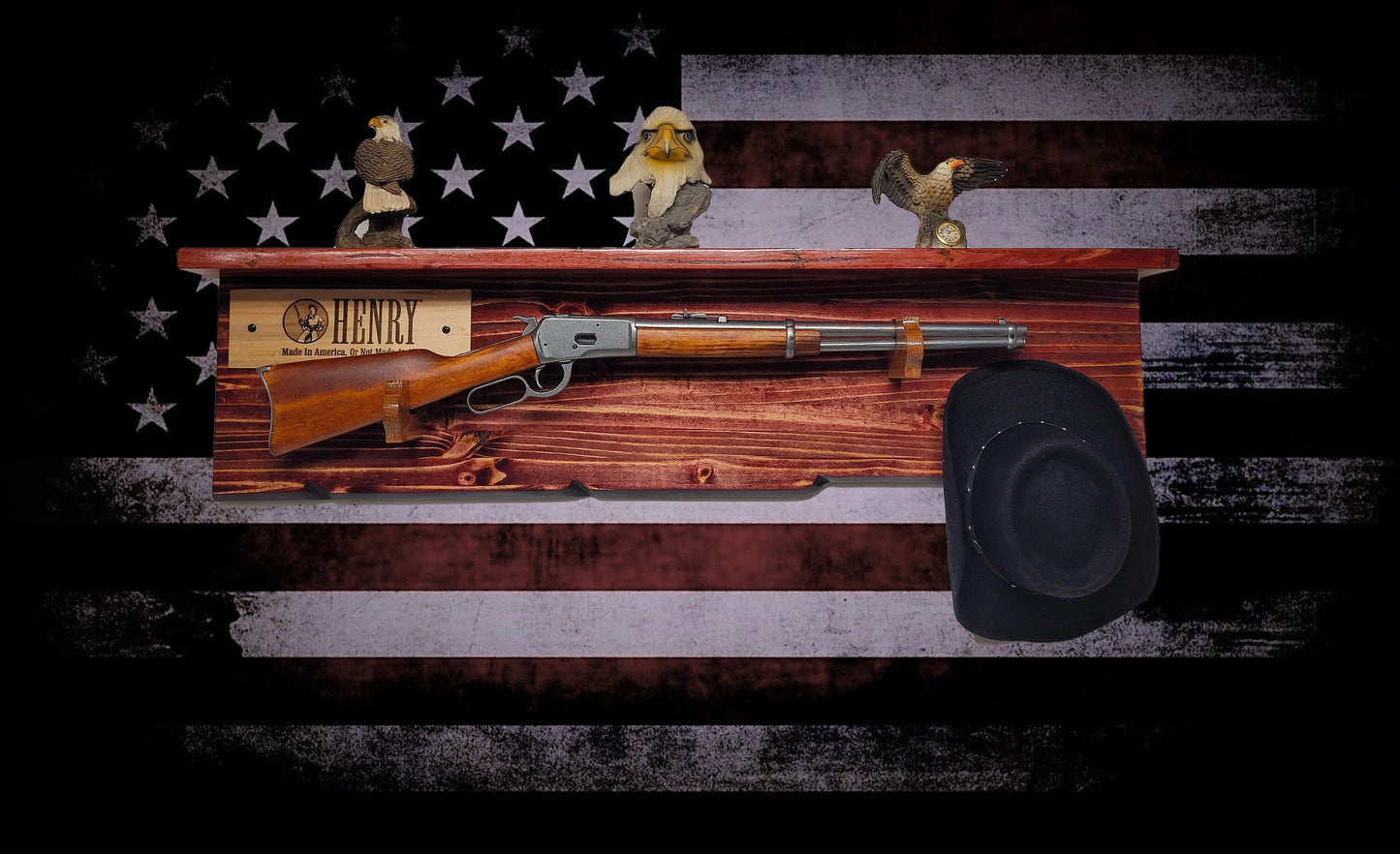 Walker Wood Gifts Gun Display Lever Action Tradition Henry Knotty Pine Rifle Gun Shelf Display Western Farmhouse Gift