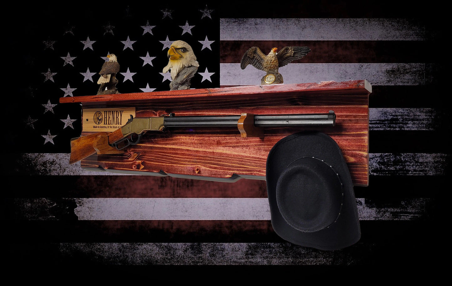 Walker Wood Gifts Gun Display Lever Action Tradition Henry Knotty Pine Rifle Gun Shelf Display Western Farmhouse Gift
