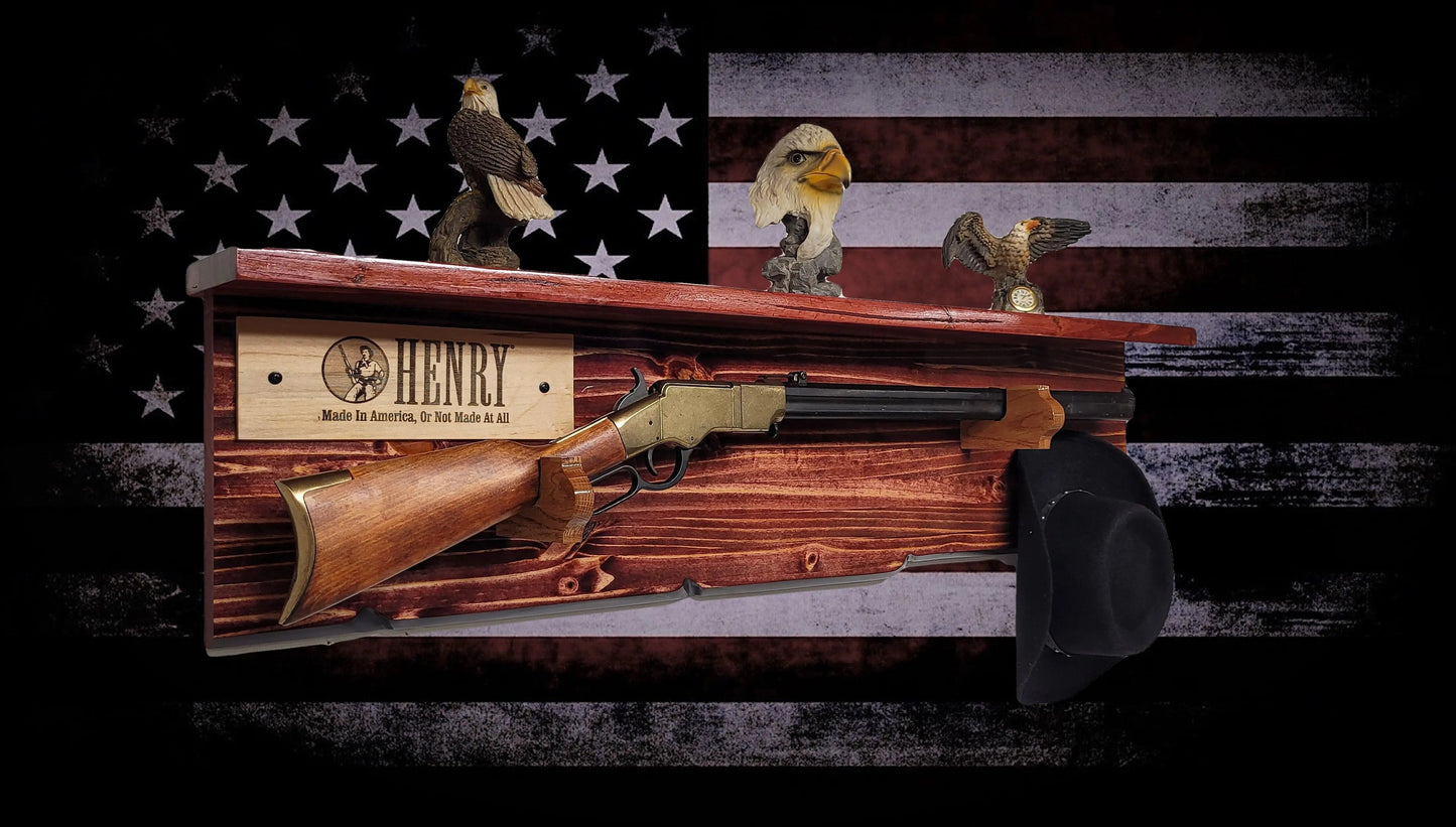 Walker Wood Gifts Gun Display Lever Action Tradition Henry Knotty Pine Rifle Gun Shelf Display Western Farmhouse Gift