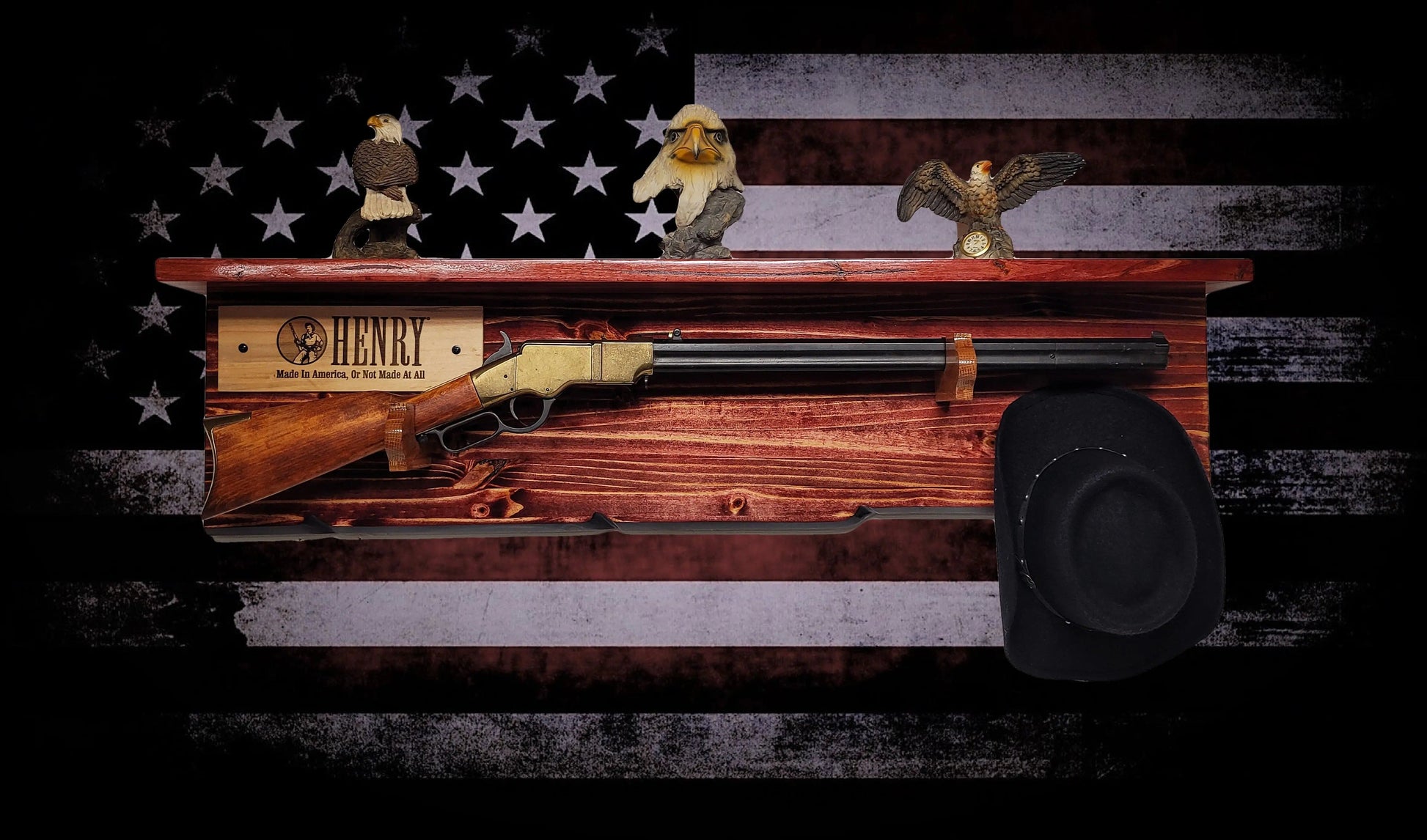 Walker Wood Gifts Gun Display Lever Action Tradition Henry Knotty Pine Rifle Gun Shelf Display Western Farmhouse Gift