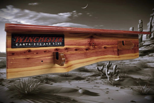 Walker Wood Gifts Gun Display Live Edge Lever Action Winchester Red Cedar Rifle Display with Shelf Perfect Gift