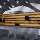 Walker Wood Gifts Gun Display M1 Garand & KA-BAR Wall Display – Knotty Pine Faux Live Edge with Black & White American Flag