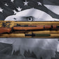 Walker Wood Gifts Gun Display M1 Garand & KA-BAR Wall Display – Knotty Pine Faux Live Edge with Black & White American Flag