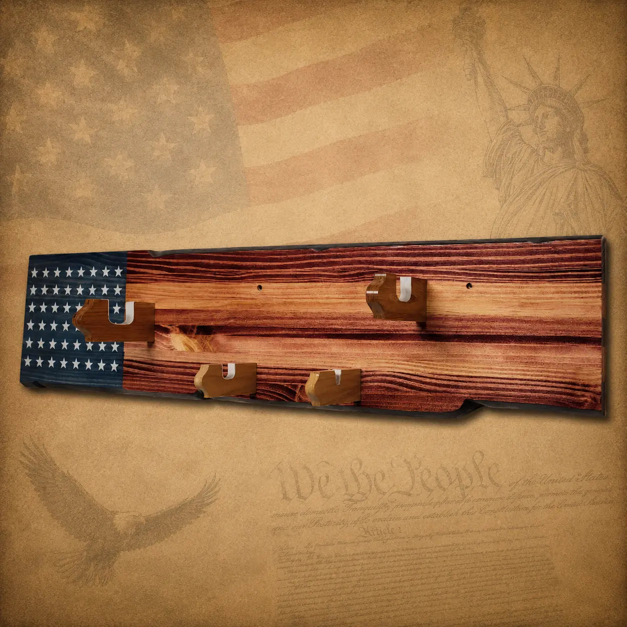 Walker Wood Gifts Gun Display M1 Garand Rifle & K-Bar Display Rack – Handcrafted Old Glory Rustic Gun Display