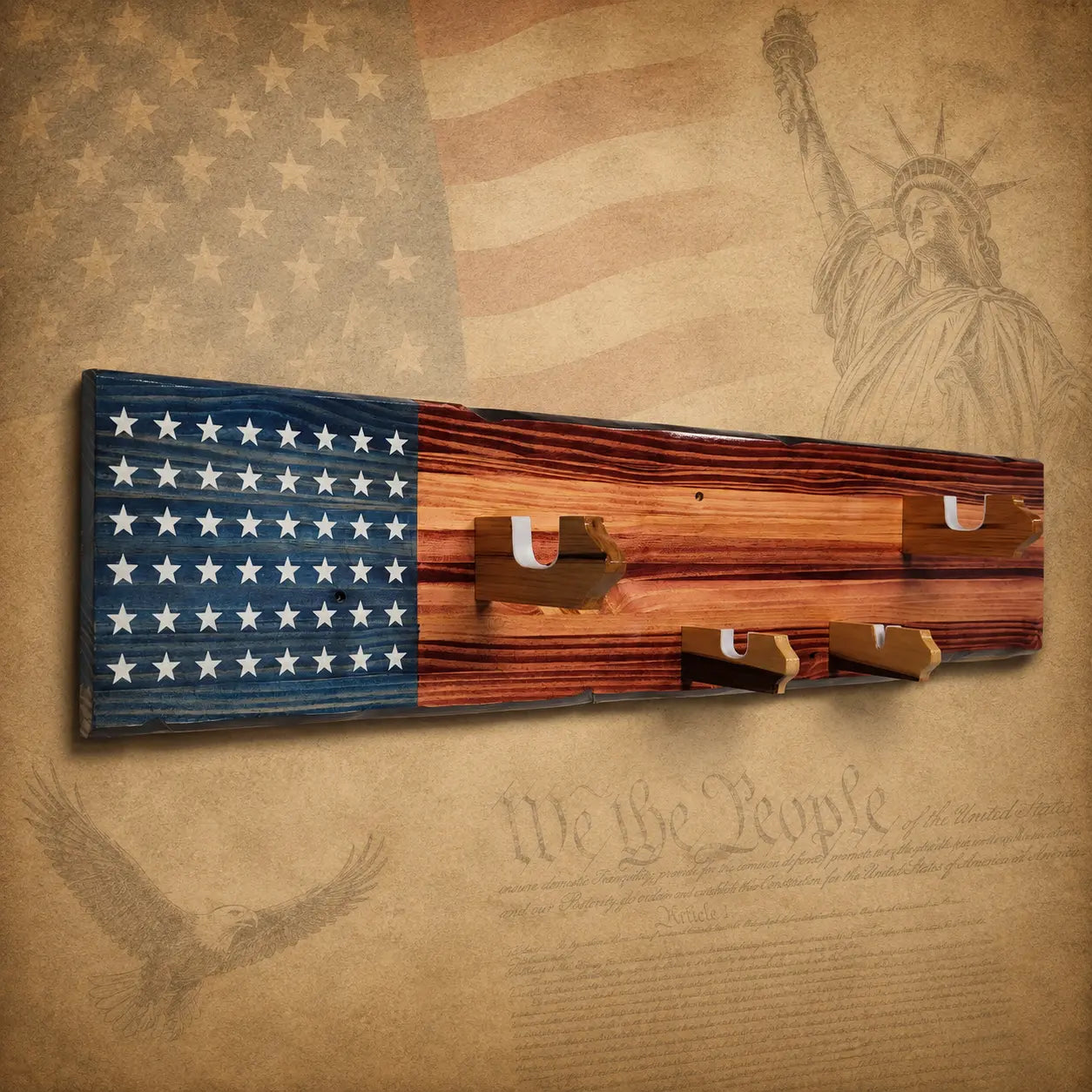 Walker Wood Gifts Gun Display M1 Garand Rifle & K-Bar Display Rack – Handcrafted Old Glory Rustic Gun Display