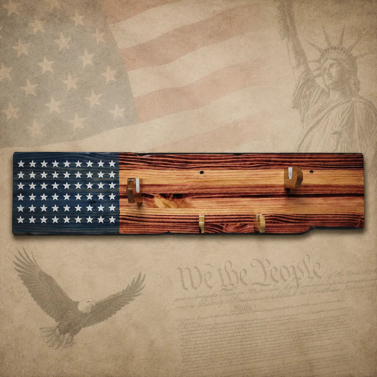 Walker Wood Gifts Gun Display M1 Garand Rifle & K-Bar Display Rack – Handcrafted Old Glory Rustic Gun Display