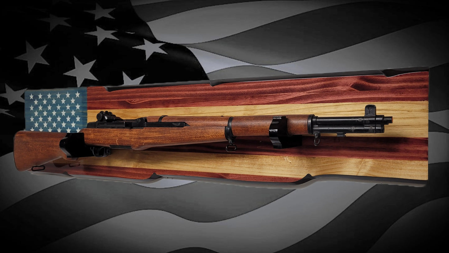 Walker Wood Gifts Gun Display M1 Garand Rifle Wall Display – Handcrafted American Flag Wood Gun Rack