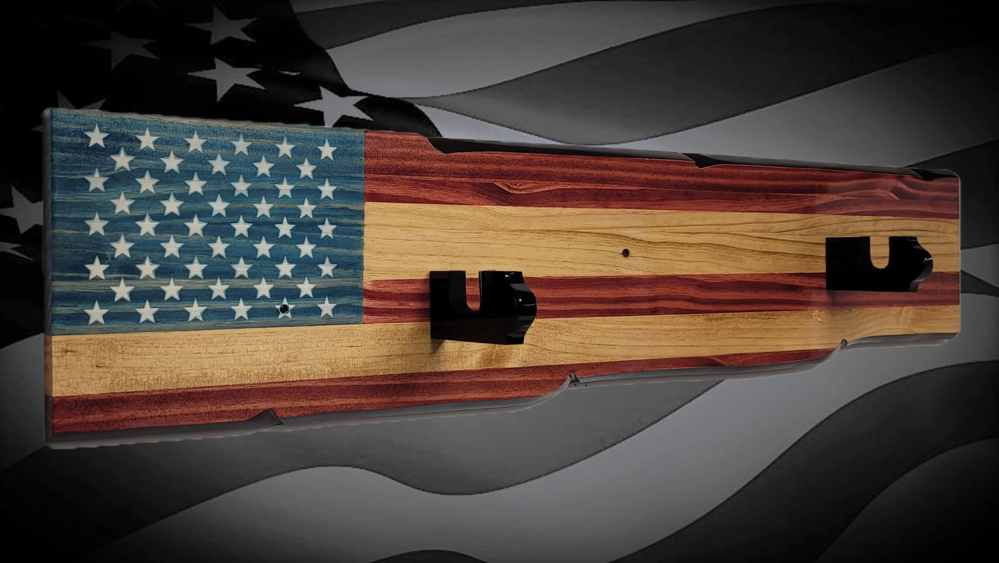 Walker Wood Gifts Gun Display M1 Garand Rifle Wall Display – Handcrafted American Flag Wood Gun Rack
