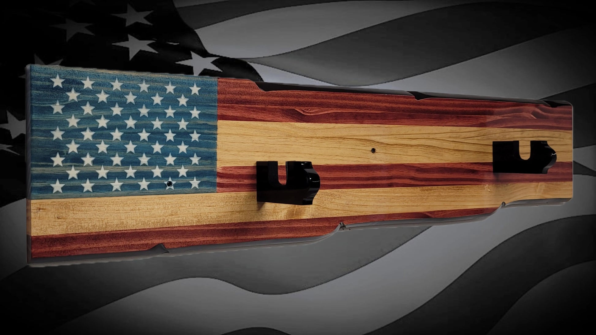 Walker Wood Gifts Gun Display M1 Garand Rifle Wall Display – Handcrafted American Flag Wood Gun Rack
