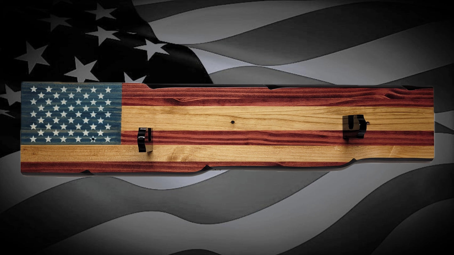Walker Wood Gifts Gun Display M1 Garand Rifle Wall Display – Handcrafted American Flag Wood Gun Rack