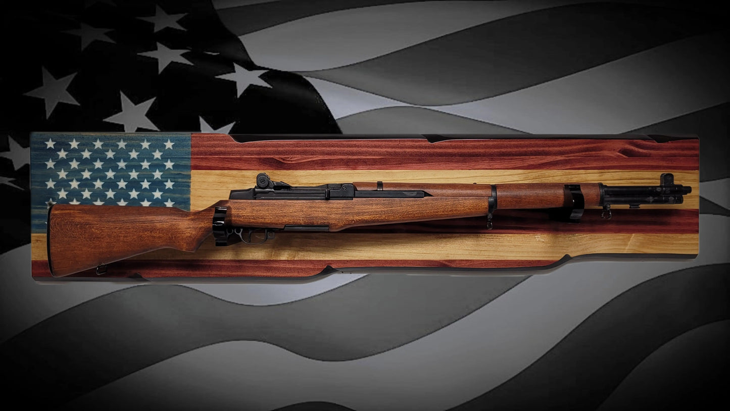 Walker Wood Gifts Gun Display M1 Garand Rifle Wall Display – Handcrafted American Flag Wood Gun Rack