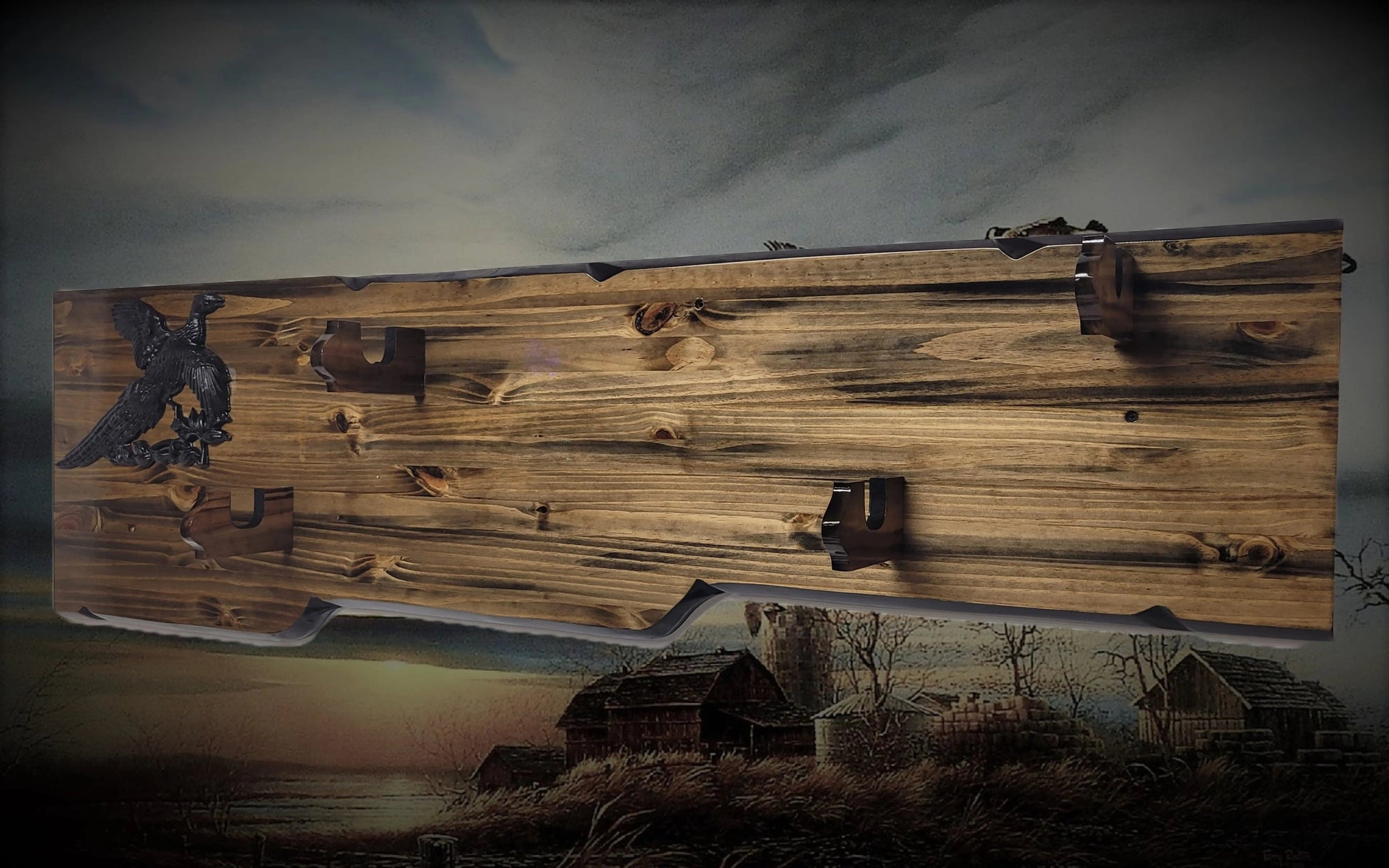 Walker Wood Gifts Gun Display Rustic 2 Place Shotgun Aspen Rifle Display Eagle Collector Decor Gift