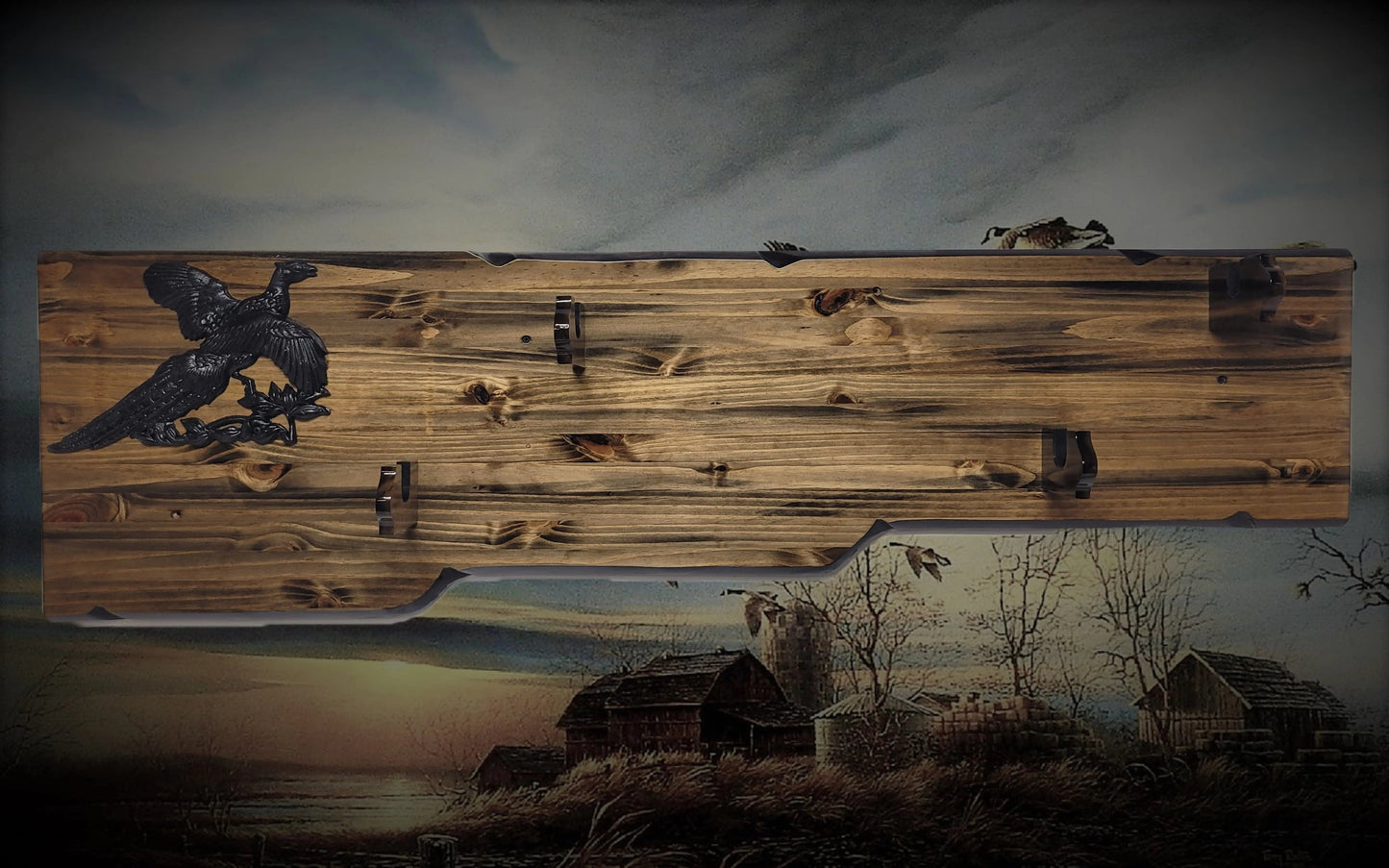 Walker Wood Gifts Gun Display Rustic 2 Place Shotgun Aspen Rifle Display Eagle Collector Decor Gift