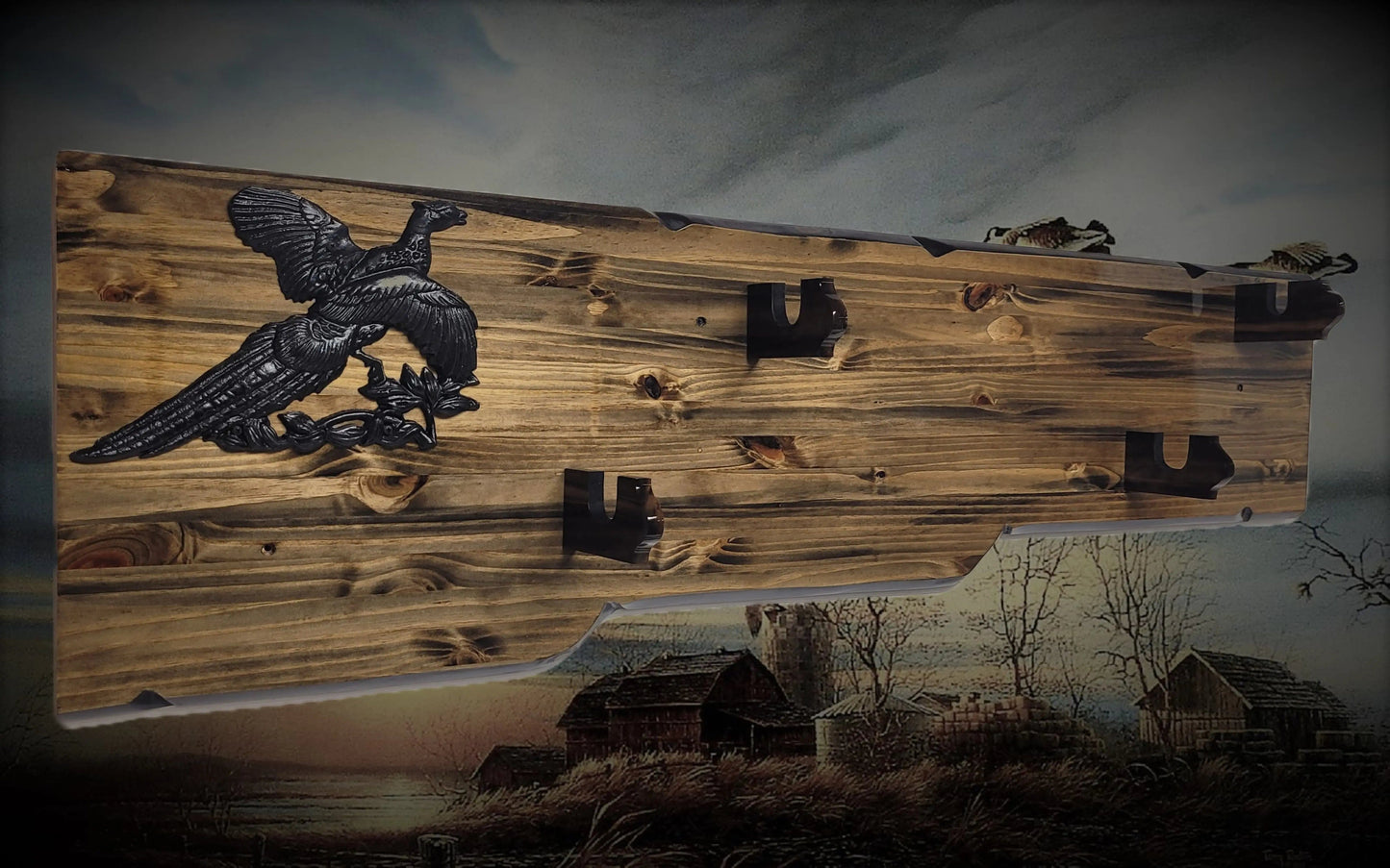 Walker Wood Gifts Gun Display Rustic 2 Place Shotgun Aspen Rifle Display Eagle Collector Decor Gift