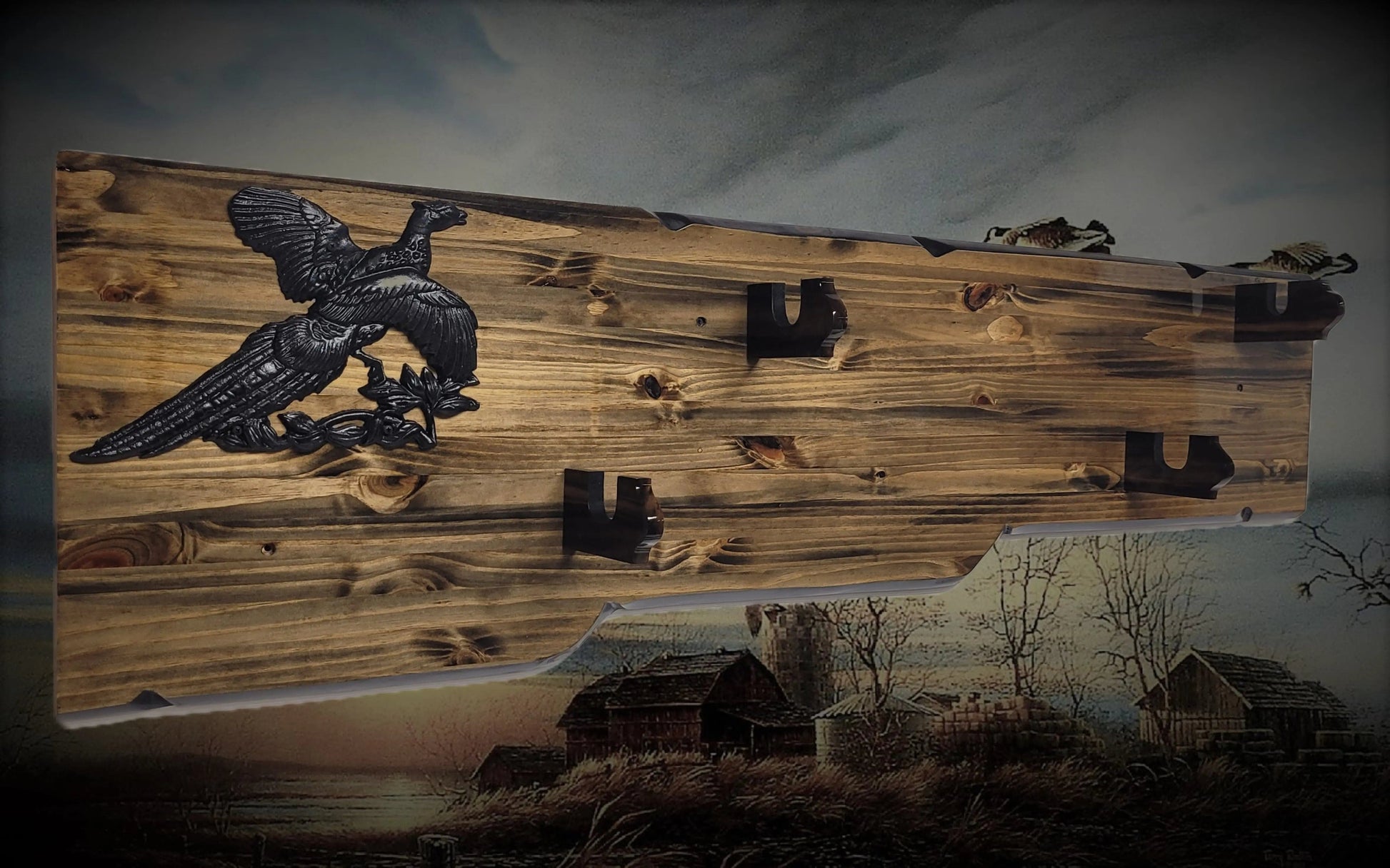 Walker Wood Gifts Gun Display Rustic 2 Place Shotgun Aspen Rifle Display Eagle Collector Decor Gift