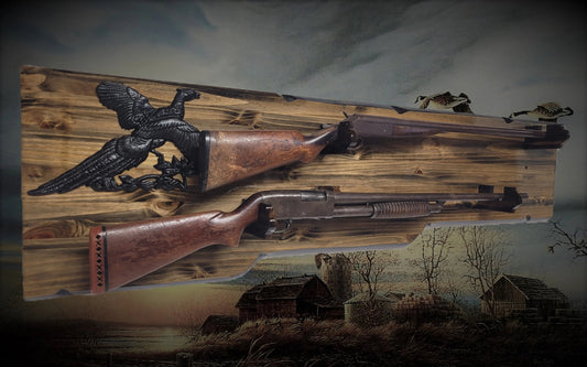 Walker Wood Gifts Gun Display Rustic 2 Place Shotgun Aspen Rifle Display Eagle Collector Decor Gift