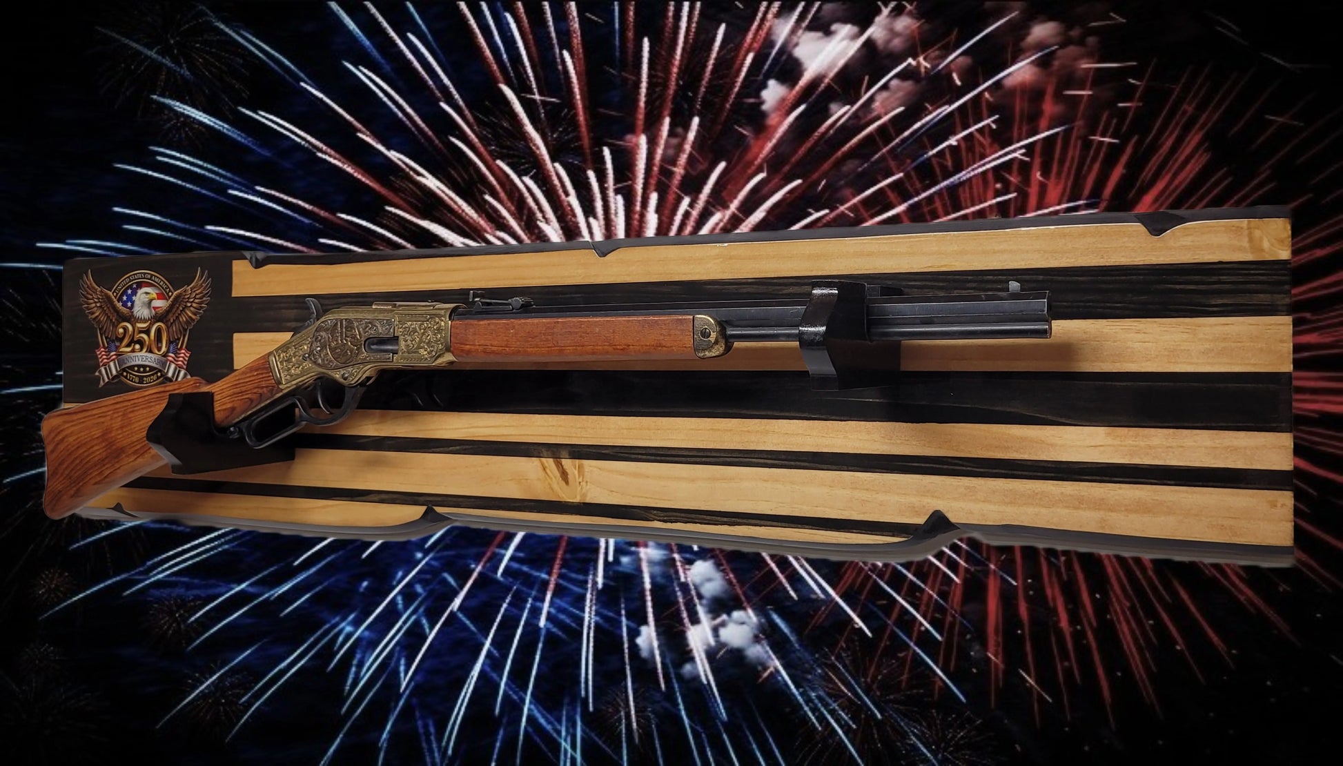 Walker Wood Gifts Gun Display Rustic 250th Bicentennial Lever Action Gun Display Faux Live Edge Knotty Pine Collectors Gift