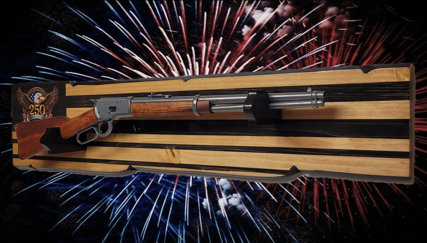 Walker Wood Gifts Gun Display Rustic 250th Bicentennial Lever Action Gun Display Faux Live Edge Knotty Pine Collectors Gift