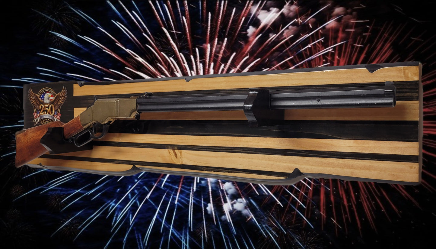Walker Wood Gifts Gun Display Rustic 250th Bicentennial Lever Action Gun Display Faux Live Edge Knotty Pine Collectors Gift