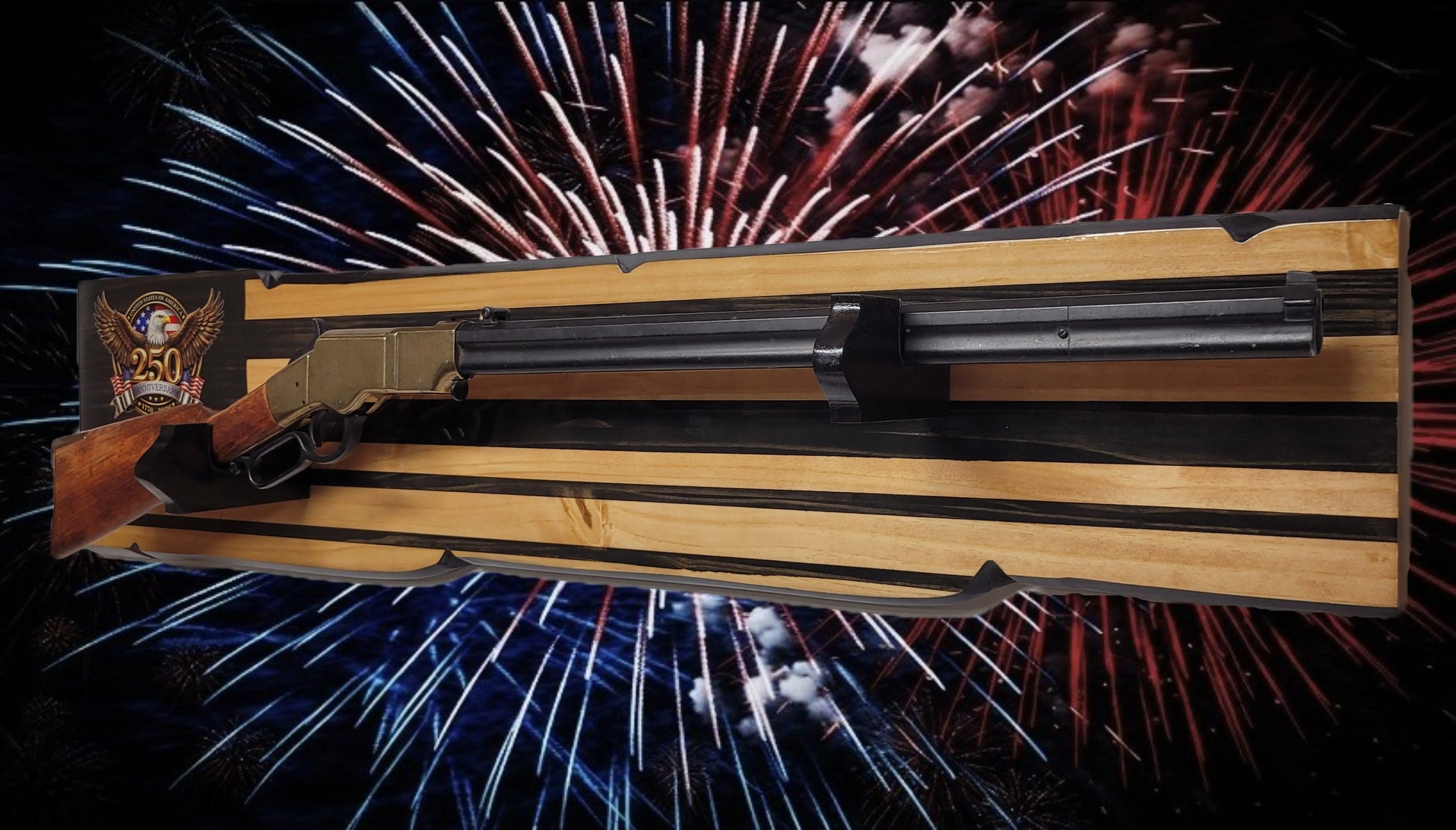 Walker Wood Gifts Gun Display Rustic 250th Bicentennial Lever Action Gun Display Faux Live Edge Knotty Pine Collectors Gift