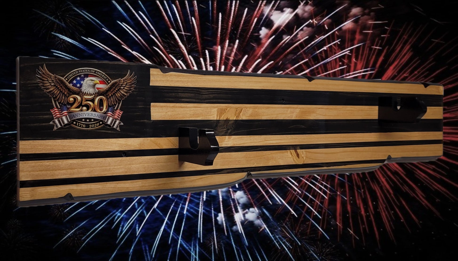 Walker Wood Gifts Gun Display Rustic 250th Bicentennial Lever Action Gun Display Faux Live Edge Knotty Pine Collectors Gift