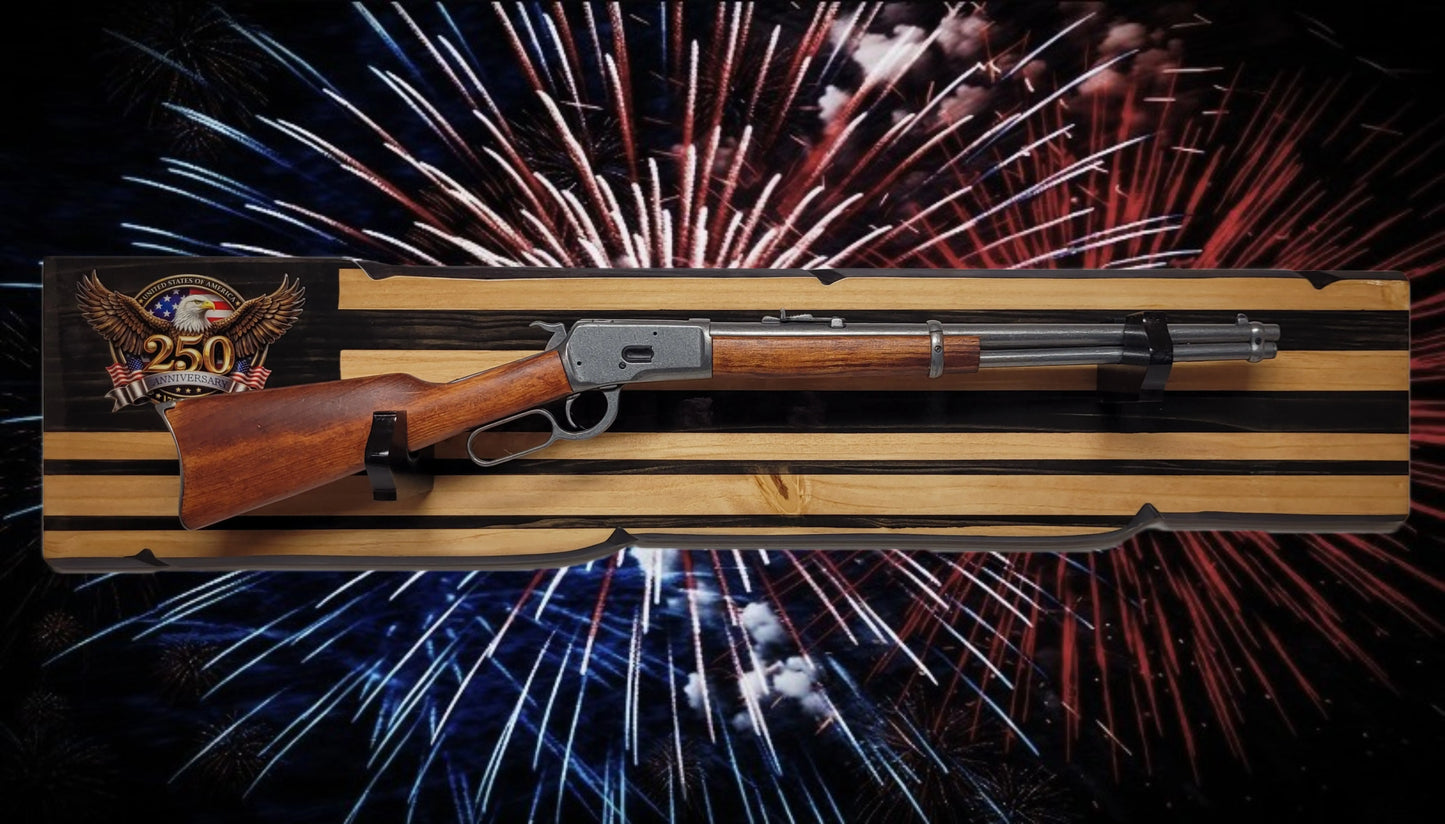 Walker Wood Gifts Gun Display Rustic 250th Bicentennial Lever Action Gun Display Faux Live Edge Knotty Pine Collectors Gift