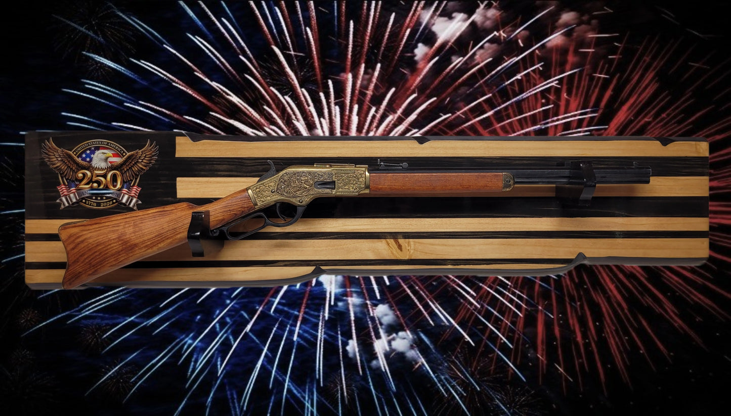 Walker Wood Gifts Gun Display Rustic 250th Bicentennial Lever Action Gun Display Faux Live Edge Knotty Pine Collectors Gift