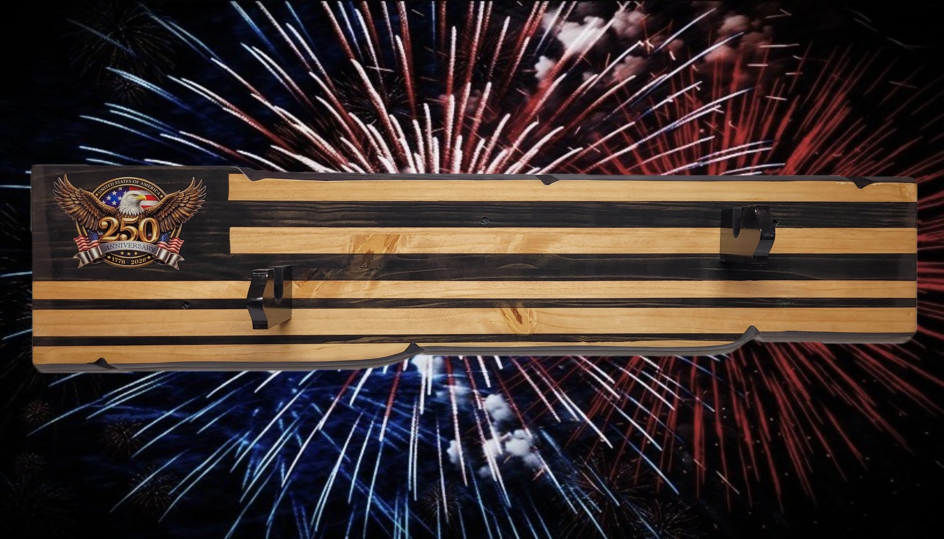 Walker Wood Gifts Gun Display Rustic 250th Bicentennial Lever Action Gun Display Faux Live Edge Knotty Pine Collectors Gift