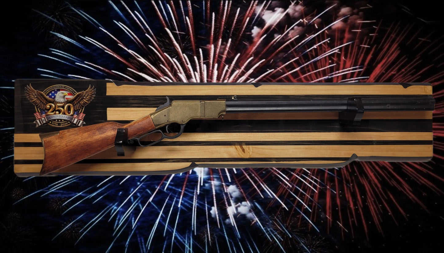 Walker Wood Gifts Gun Display Rustic 250th Bicentennial Lever Action Gun Display Faux Live Edge Knotty Pine Collectors Gift