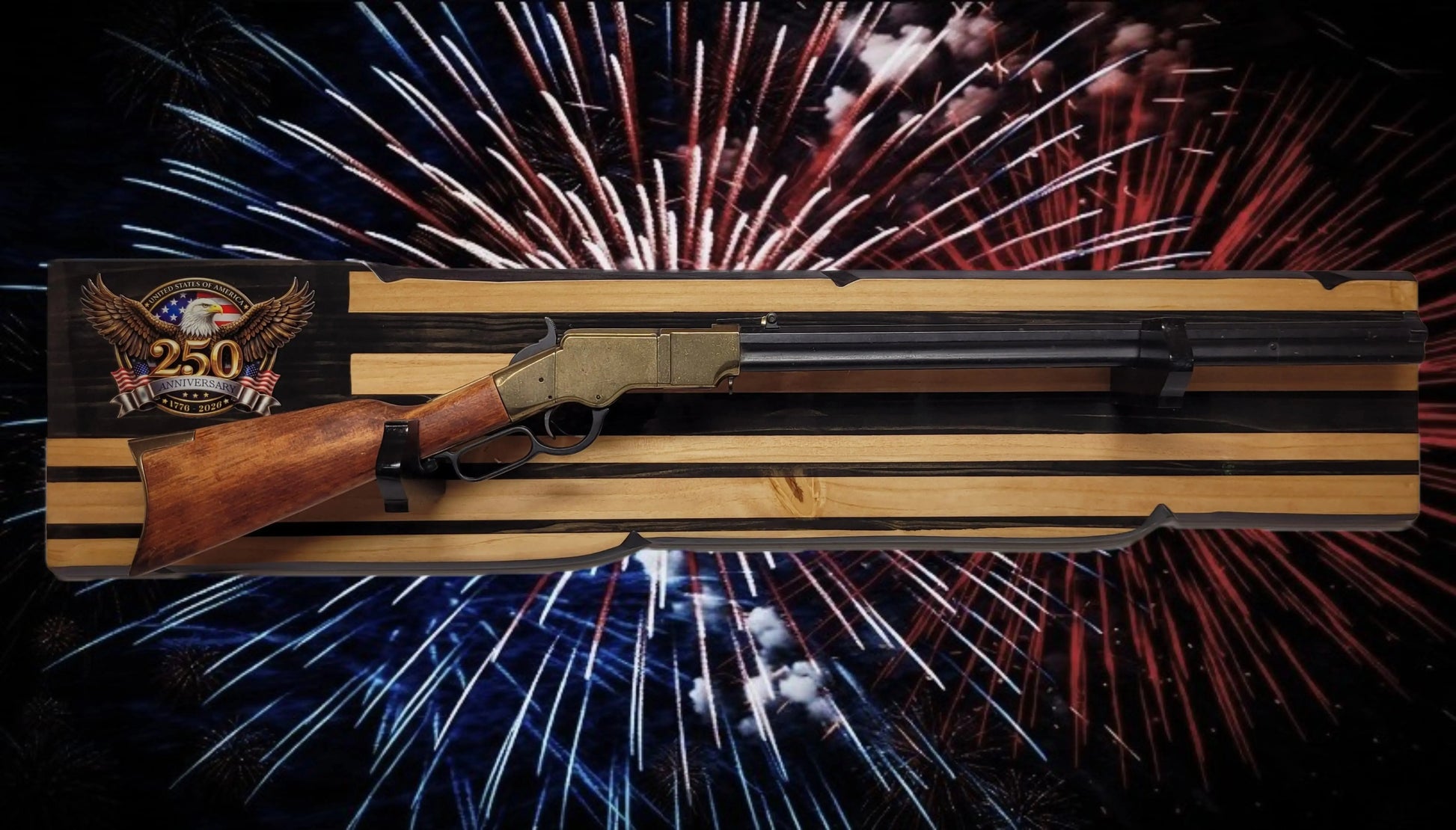 Walker Wood Gifts Gun Display Rustic 250th Bicentennial Lever Action Gun Display Faux Live Edge Knotty Pine Collectors Gift