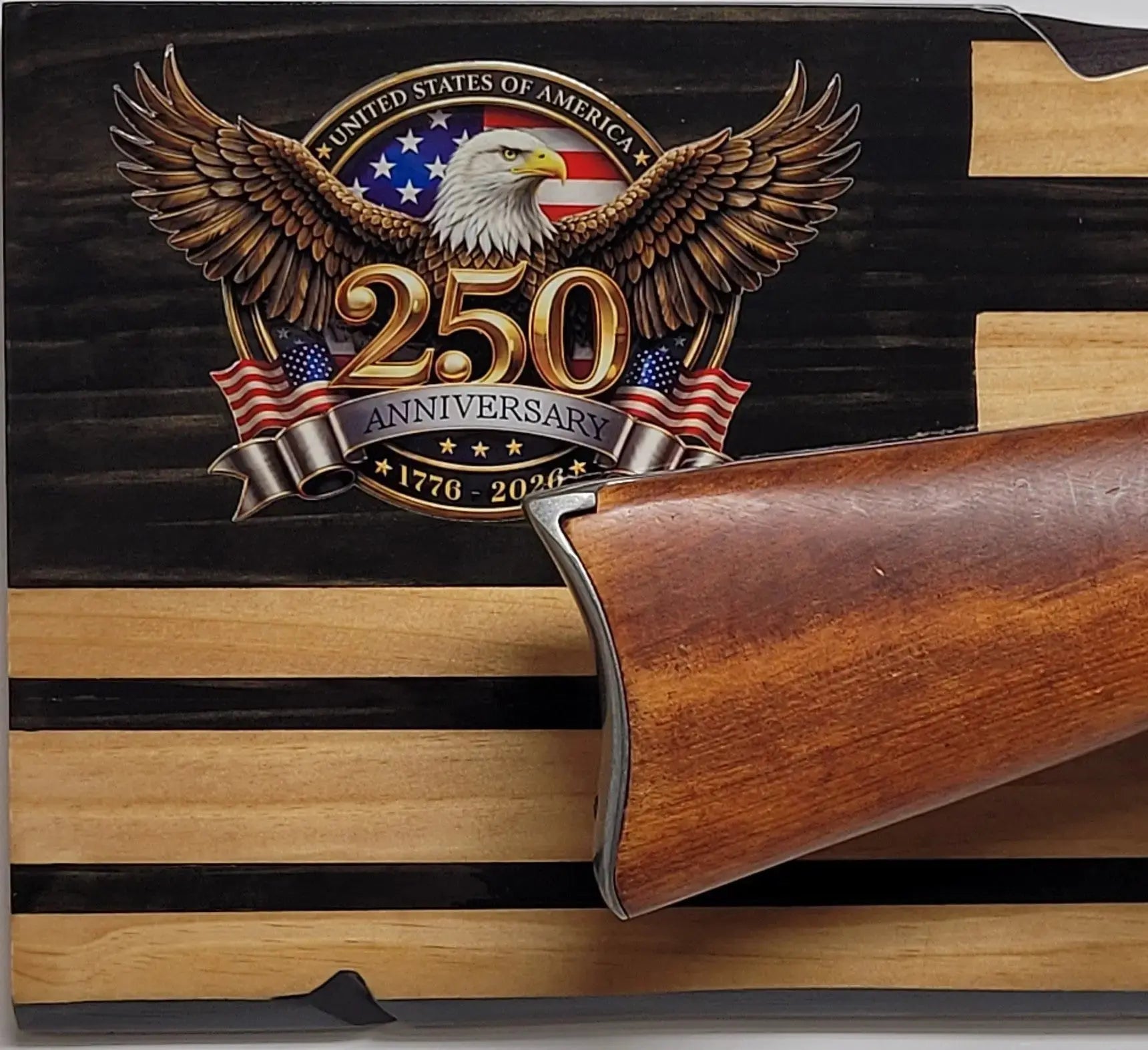 Walker Wood Gifts Gun Display Rustic 250th Bicentennial Lever Action Gun Display Faux Live Edge Knotty Pine Collectors Gift
