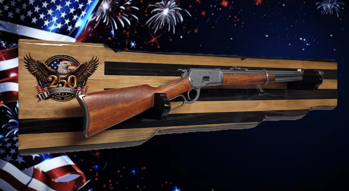 Walker Wood Gifts Gun Display Rustic 250th Bicentennial Lever Action Gun Display Faux Live Edge Pine Collectors Gift