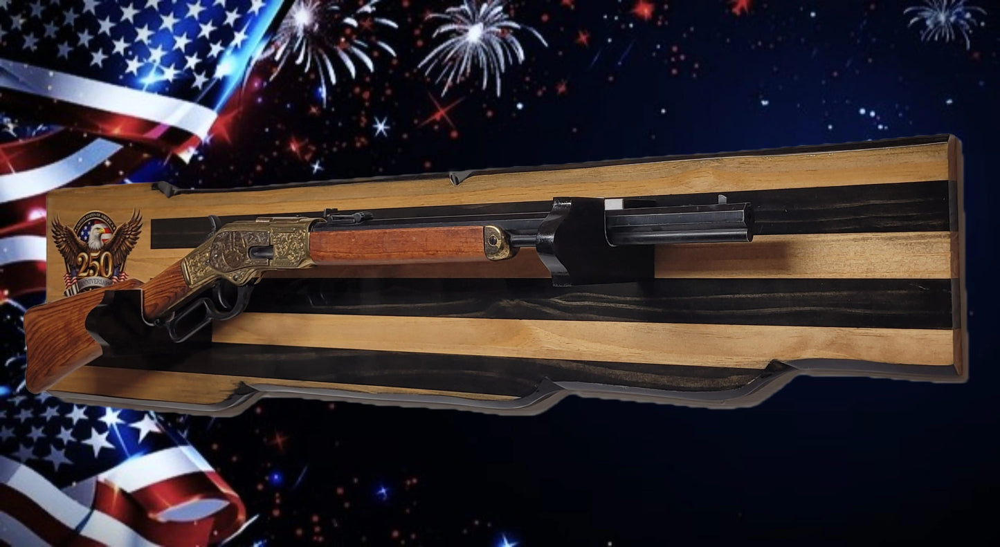 Walker Wood Gifts Gun Display Rustic 250th Bicentennial Lever Action Gun Display Faux Live Edge Pine Collectors Gift