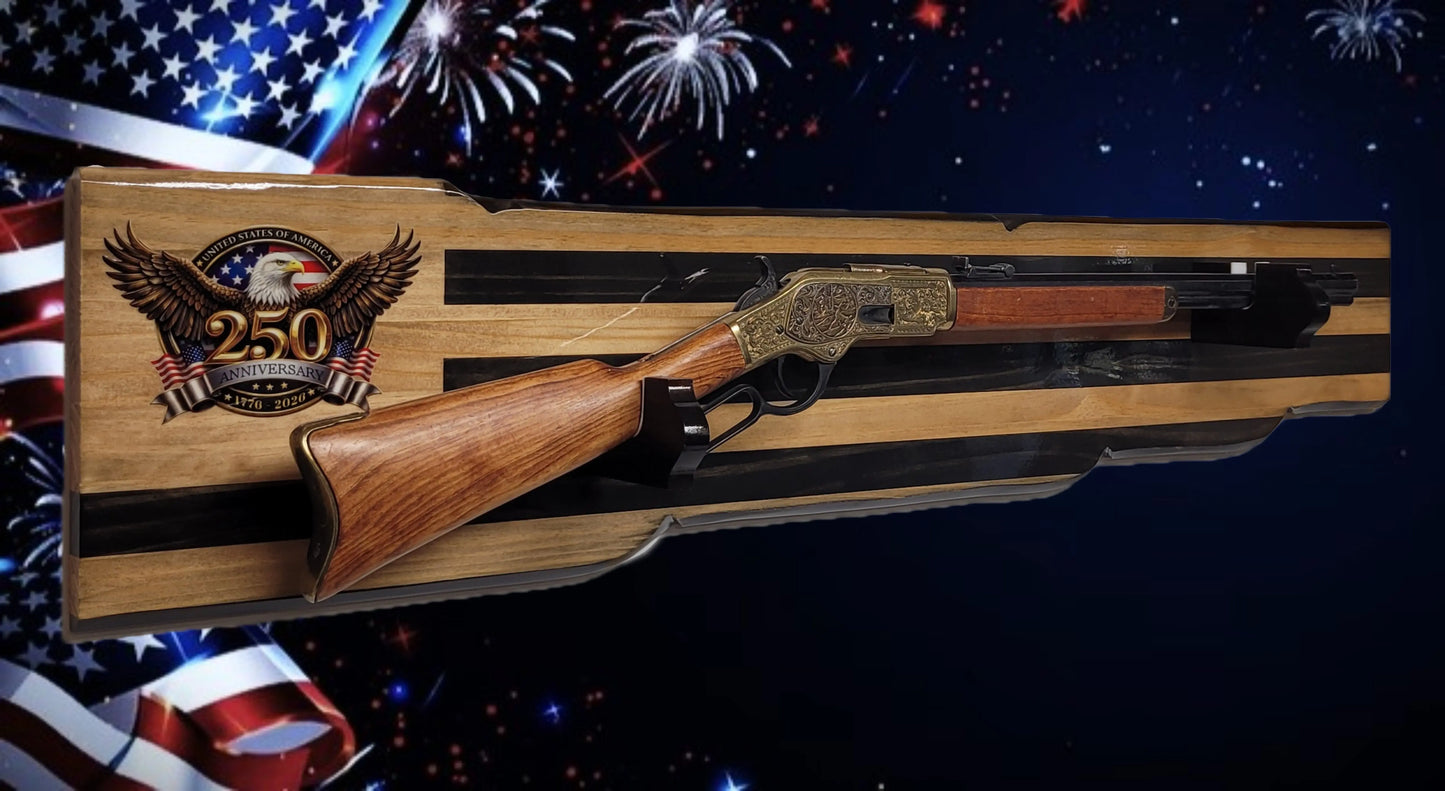 Walker Wood Gifts Gun Display Rustic 250th Bicentennial Lever Action Gun Display Faux Live Edge Pine Collectors Gift